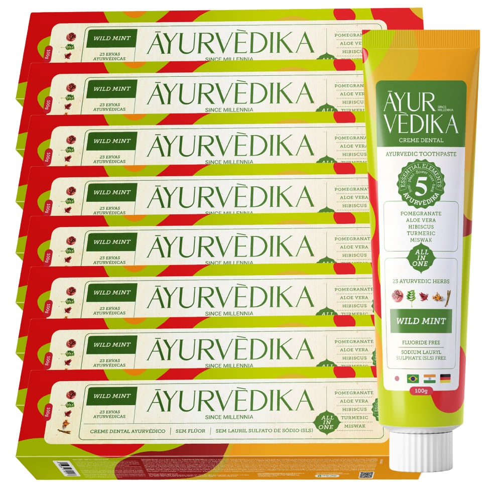 Kit 8 Creme Dental Ayurvédico Sem Flúor Wild Mint Natural