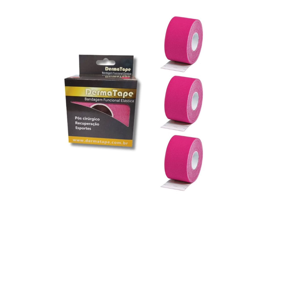 Kit 3 Bandagem Funcional Elástica Derma Tape Bioland Rosa Rosa