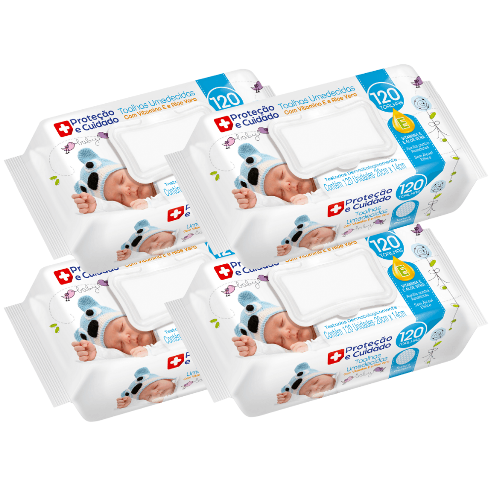 Kit 4 Toalhas Umedecida Proteção Cuidado Aloe Vera Vitaminae