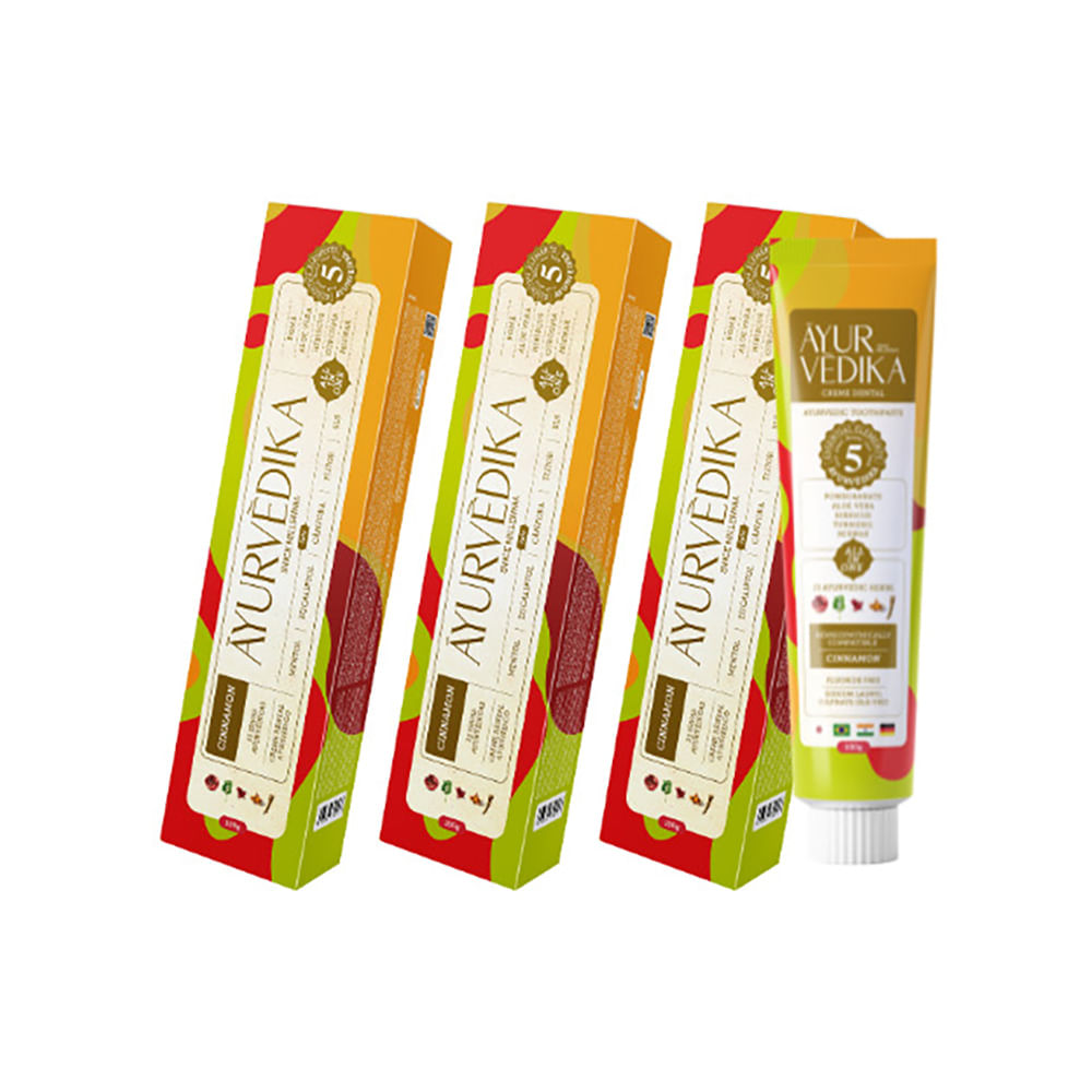 Kit 3 Cremes Dentais Cinnamon Sem Flúor Vegano Ayurvédico
