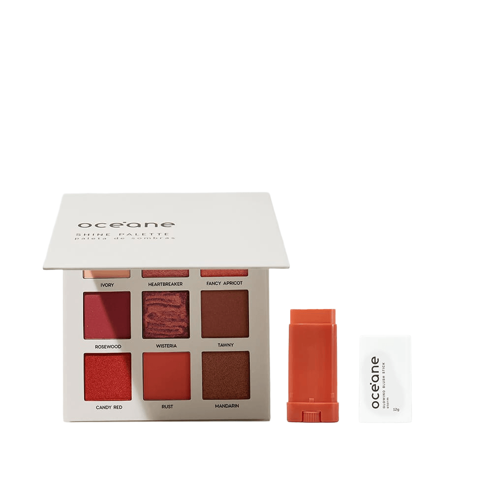 Kit Blush em Bastao Laranja + Paleta de Sombras Shine Oceane Limited