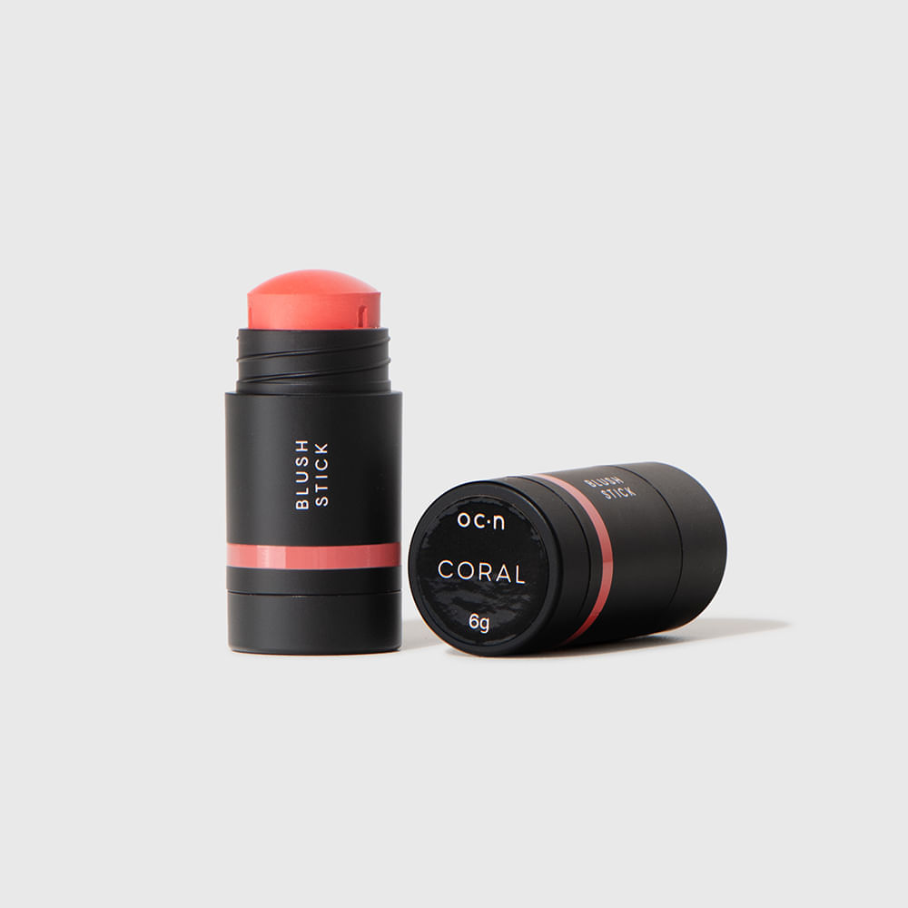 Kit Mini Blush em Bastão Coral + Mini Contorno em Bastão Marrom Médio + Mini Esponja de Maquiagem Océane Edition
