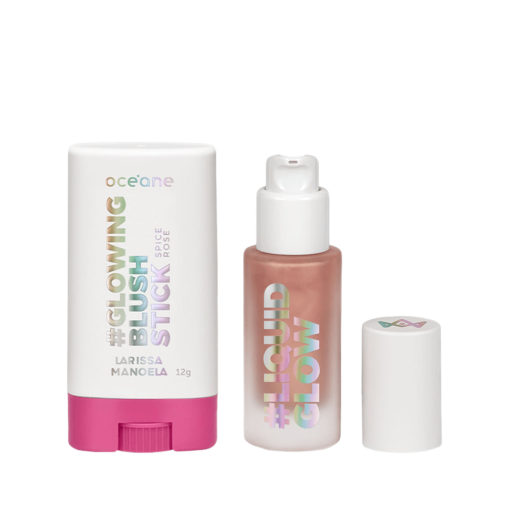 Kit Mini Pó Solto + Kit Mini Blush Cremoso Caramelo + Mini Brilho Labial + Mini Nécessaire Crystal Case Océane Edition