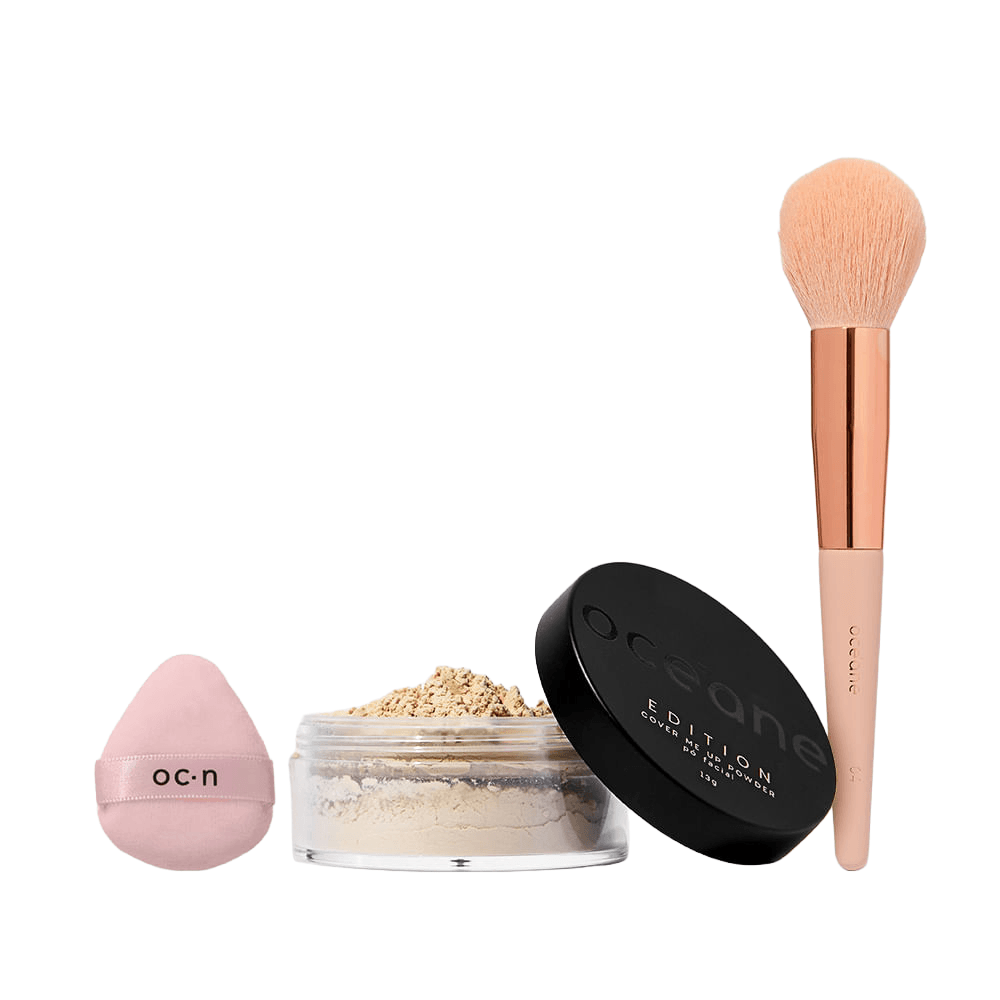 Kit Esponja Para Acabamento + Pó Translúcido + Pincel Para Pó Océane Edition
