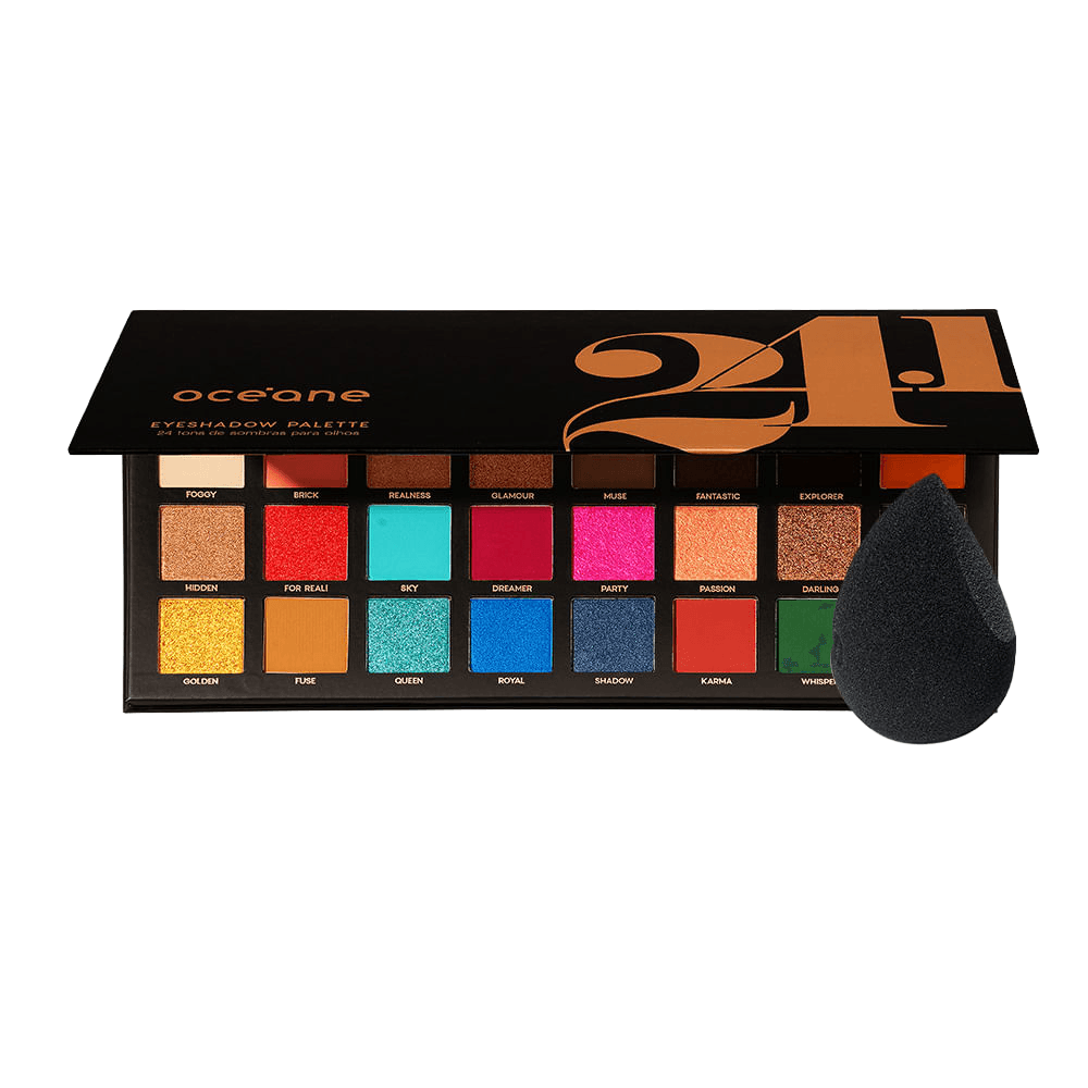 Kit Paleta de Sombras 24.1 Cores + Esponja de Maquiagem Flat Drop Edition