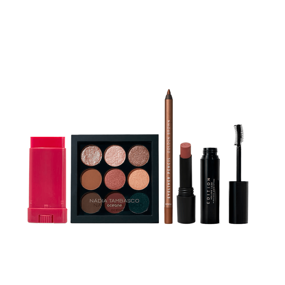 Kit Lápis de Olhos + Blush + Paleta de Sombras + Máscara de Cílios Batom Nude Océane