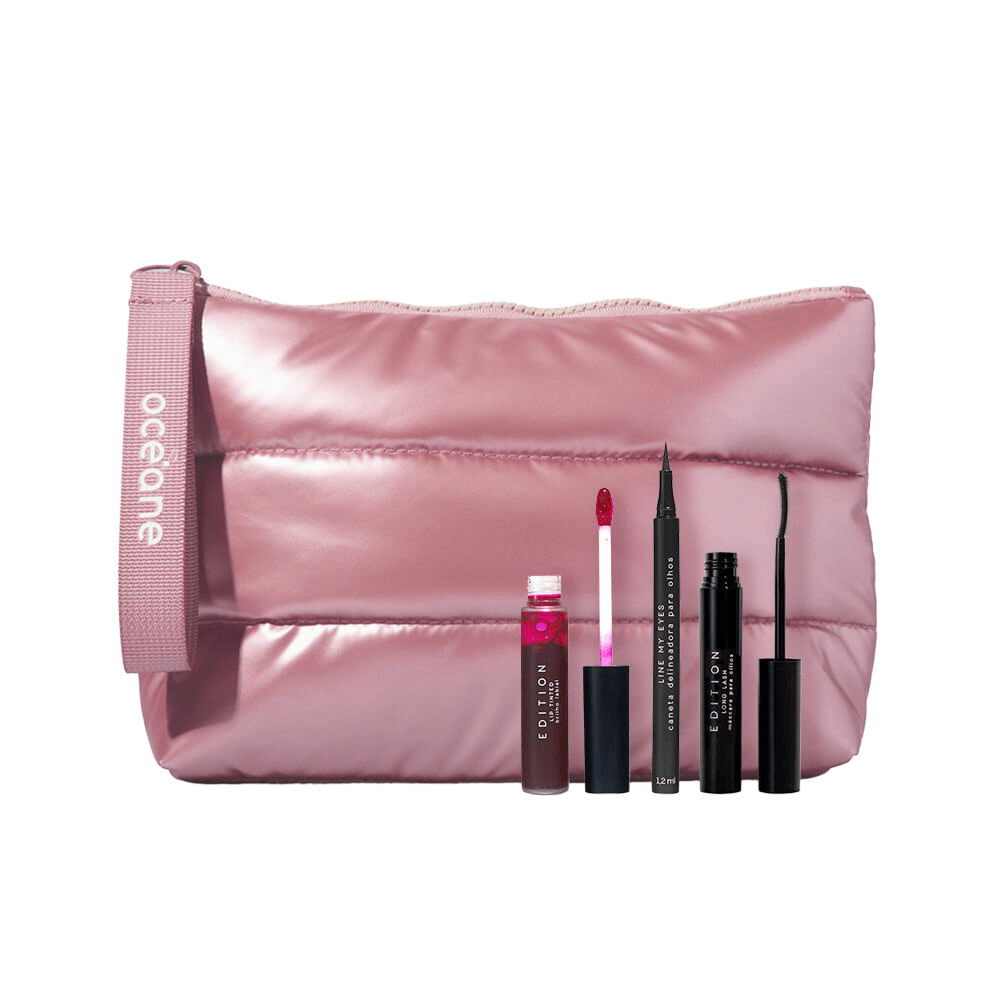 Kit Nécessaire Puffer + Lip Tint + Caneta Delineadora + Máscara Para Cílios