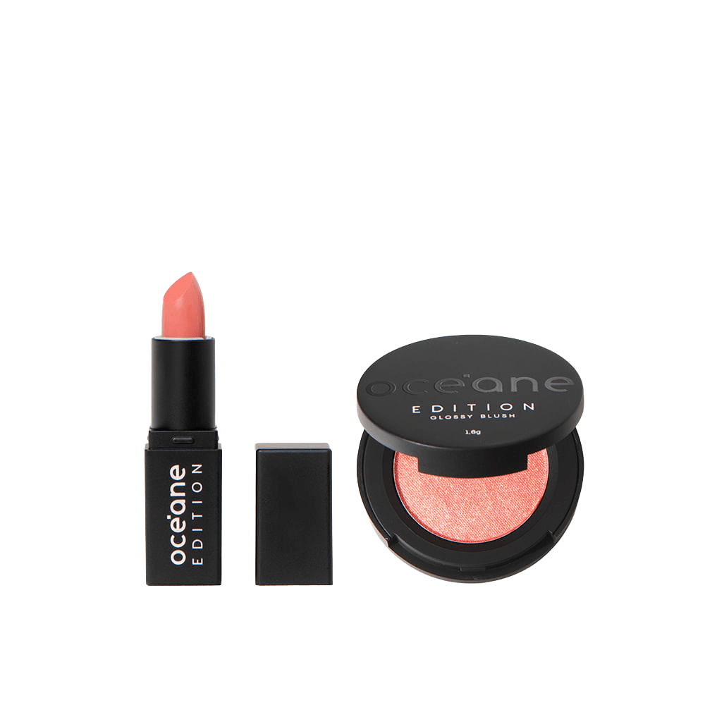 Kit Mini Blush Cintilante + Mini Batom Rosa Semi-Matte Océane Edition