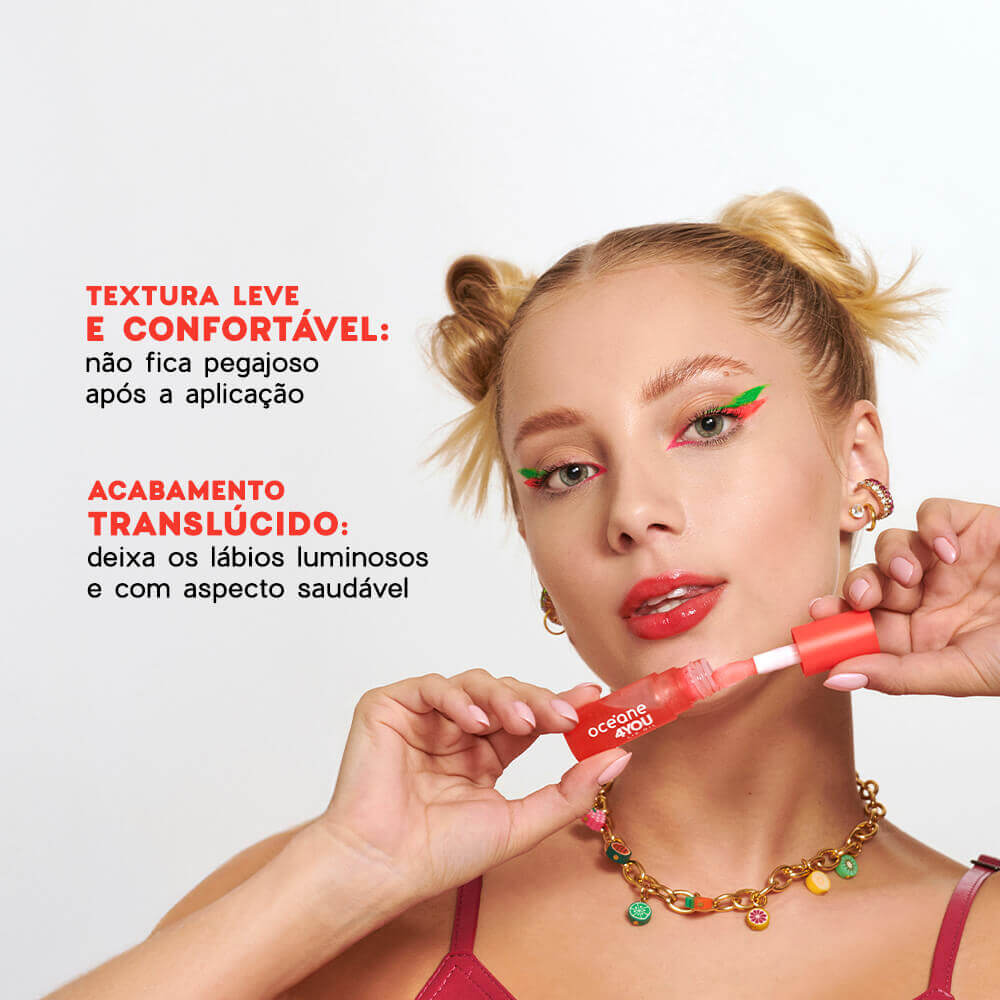 Kit Hidratante Labial Coral + Lip Oil Rosa + Nécessaire Neoprene Amarelo 4you