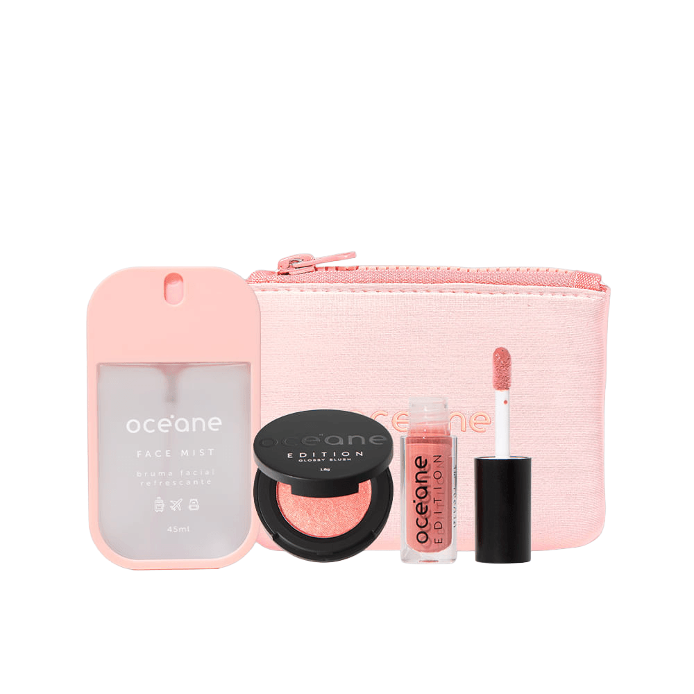 Kit Mini Nécessaire Mini Brilho Labial Mini Blush Bruma Facial Océane