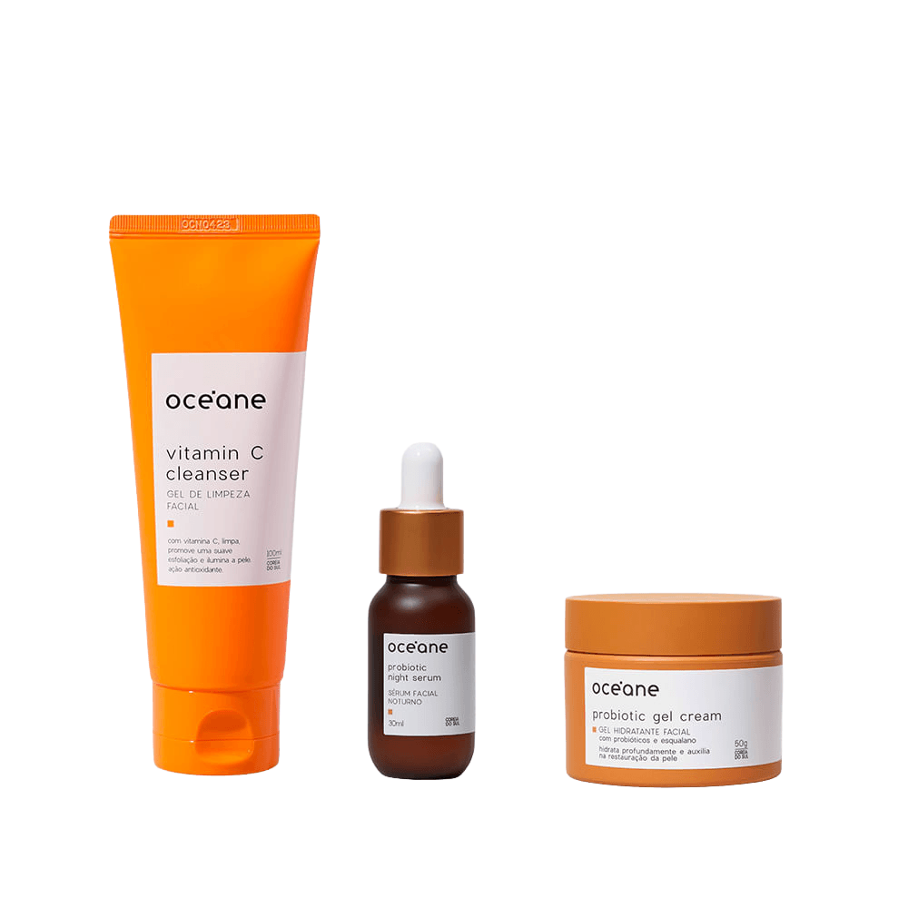 Kit Gel De Limpeza Vitamina C + Gel Facial + Sérum Facial Noturno