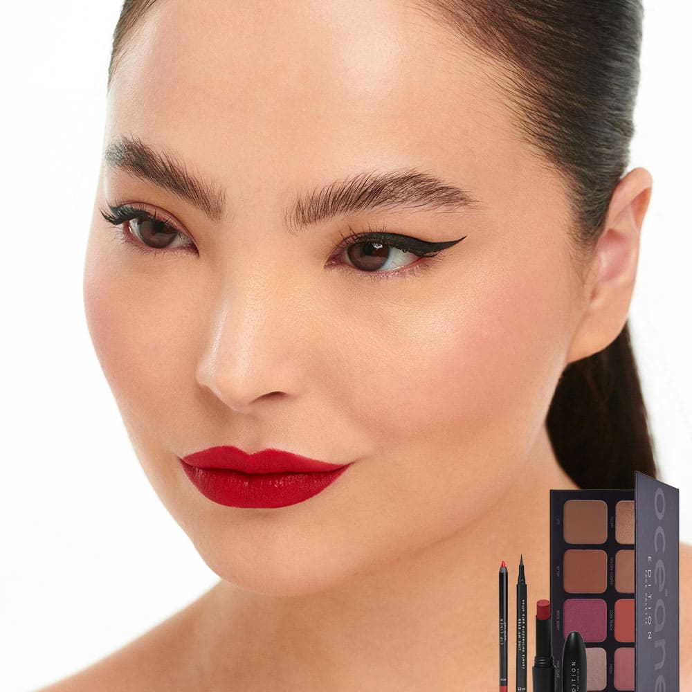 Kit Paleta Multifuncional Face Palette +  Batom Vermelho + Lápis Labial Vermelho + Caneta Delineadora Océane Edition