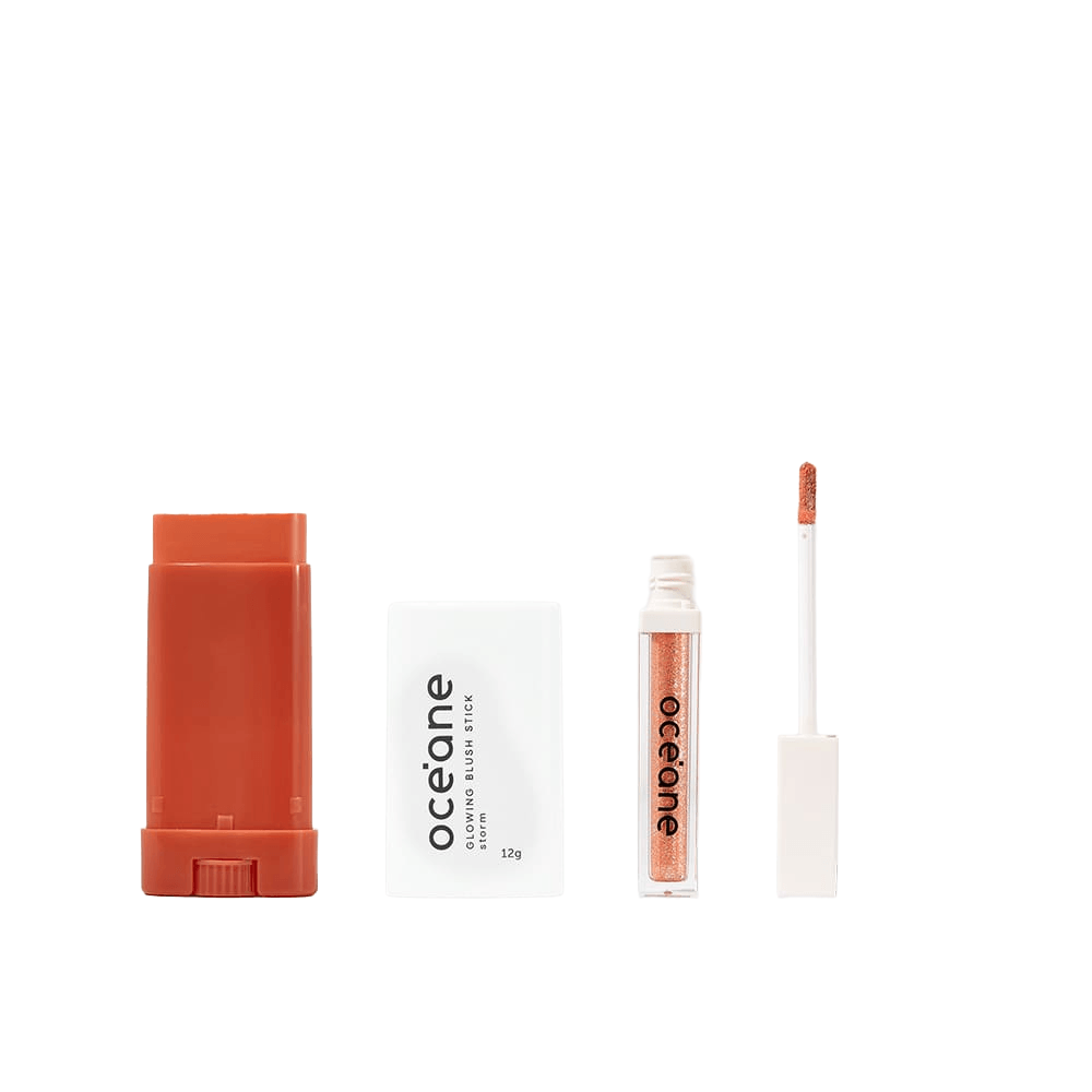 Kit Blush Em Bastão Laranja + Sombra Líquida Quartzo Océane Limited