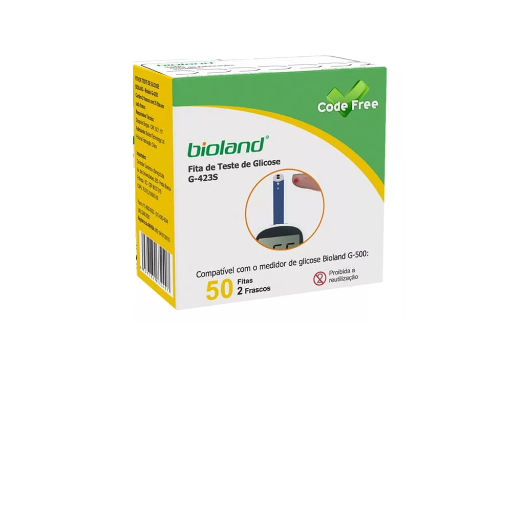 Tiras Fitas Medidor Glicemia Bioland G423s Caixa 50 Unidades
