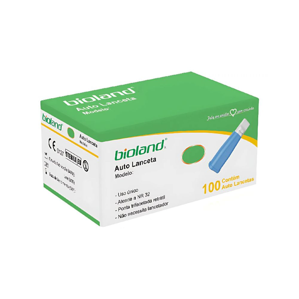 Auto Lanceta Retrátil 28g Disparo Único Bioland 100 Unidades