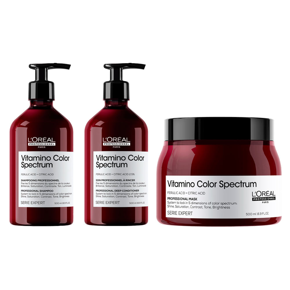 Condicionador Loréal Professionnel Série Expert Vitamino Color Spectrum 500ml + Shampoo 500ml + Máscara 500ml