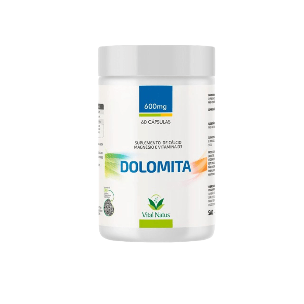Dolomita +  Cálcio + Magnésio + Vitamina D3 Vital Natus 60 Cápsulas
