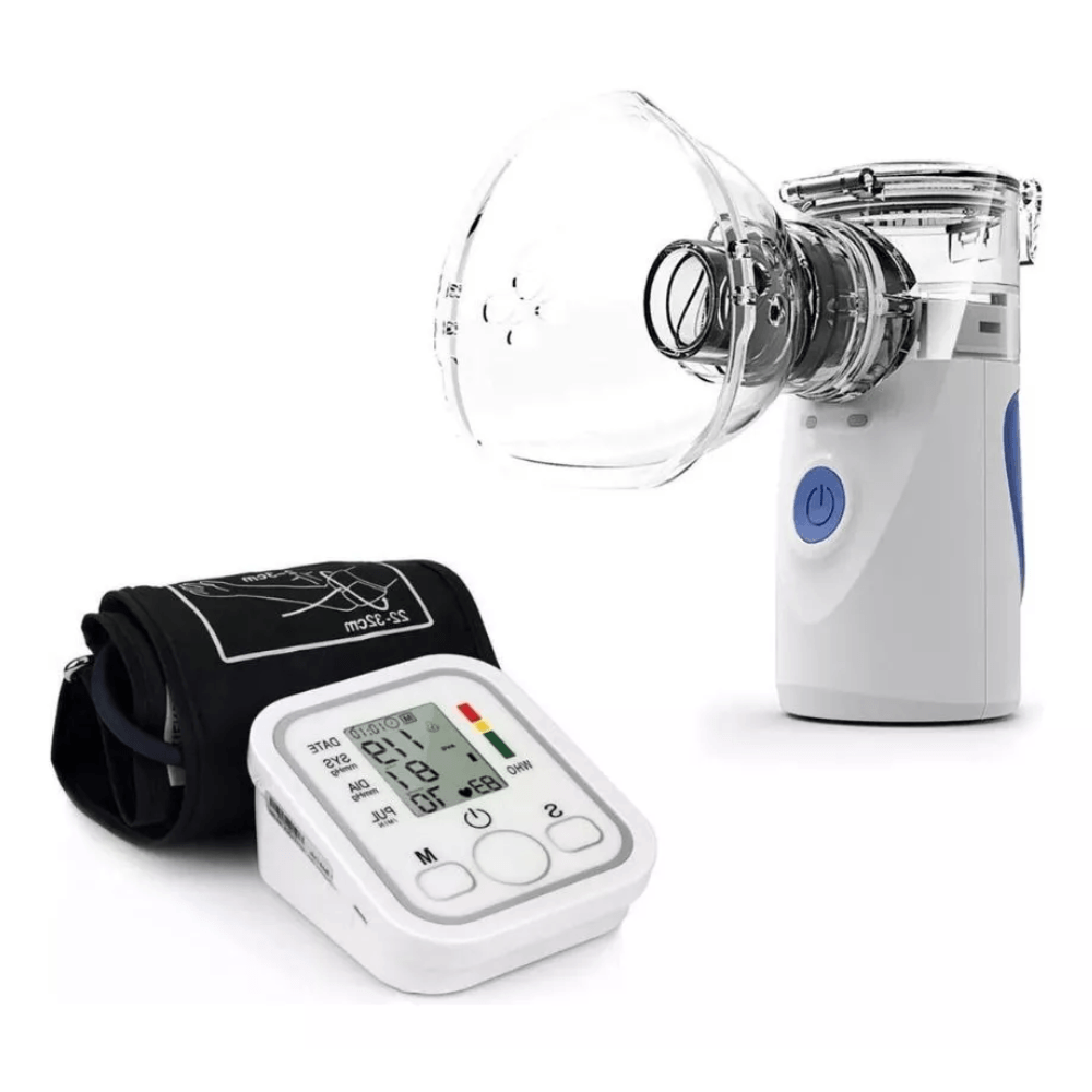 Kit Medidor De Pressão Arterial + Nebulizador Inalador Portatíl