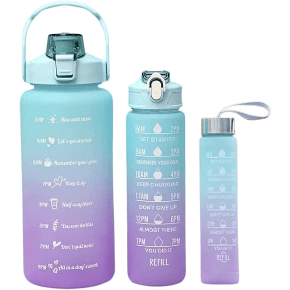 Kit 3 Garrafa De Água Squeeze DK Galão 2l Litros + 700ml + 300ml Academia Colorida com adesivo