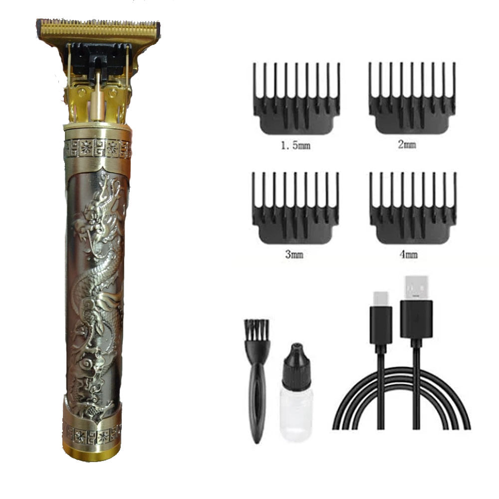 Maquina Profissional Corta Cabelo Barba Sem Fio Carregamento USB Dourado