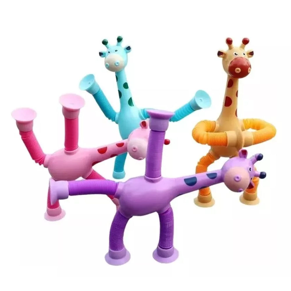 Brinquedo Girafa Pop Tube Mágica Flexível Com LED