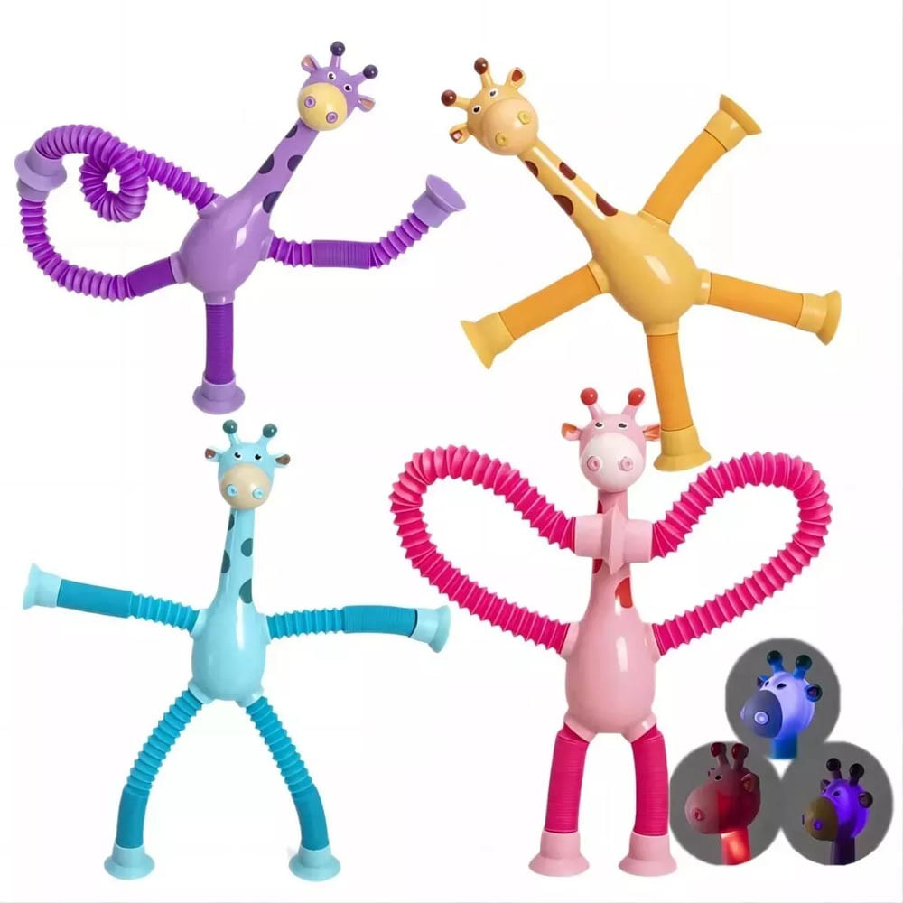 Brinquedo Girafa Pop Tube Mágica Flexível Com LED