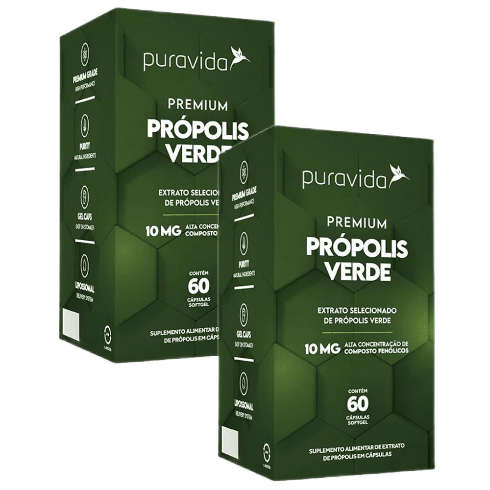 2x Própolis Verde Pura Vida Compostos Fenólicos 60 Cápsulas