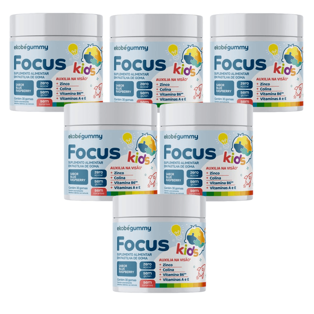 6x Focus Kids Gummy Sabor Blue Raspberry 30 Gomas