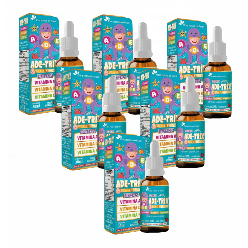 6x Ade Trix Kids Vitaminas A + D + E Sabor Morango 30ml