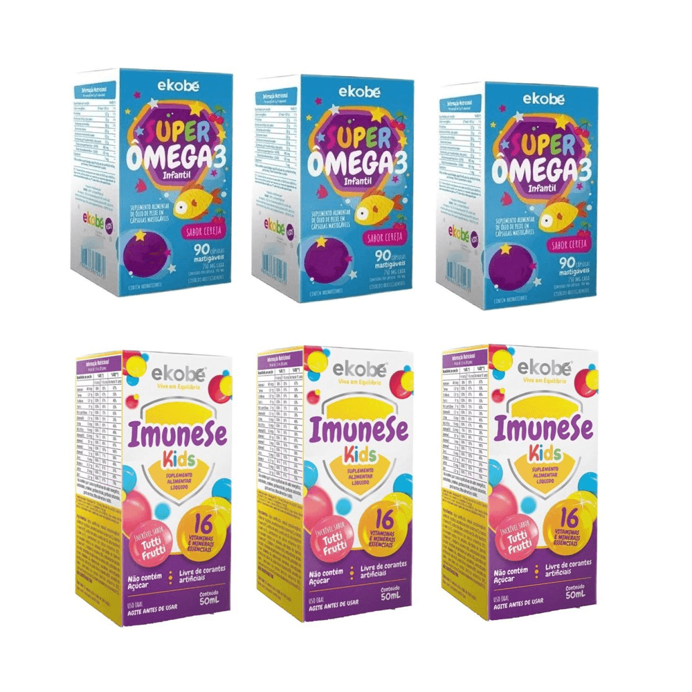 3x Super Ômega 3 + 3x Imunese Kids 16 Vitaminas Ekobé Kids