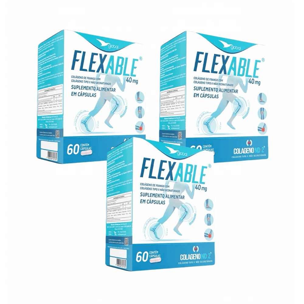 3x Colágeno Tipo Ii Flexable Não Desnaturado 60 Cápsulas