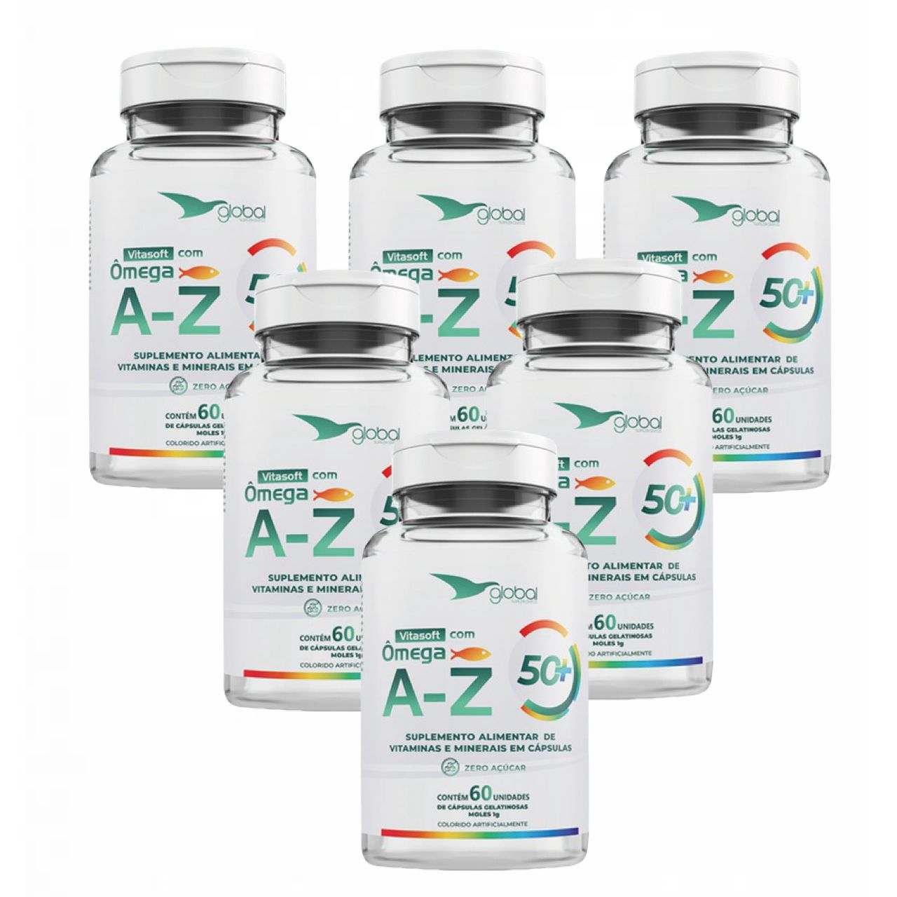 6x Vitasoft A- Z + Ômega - Polivitamínico Global Suplementos Sem Sabor