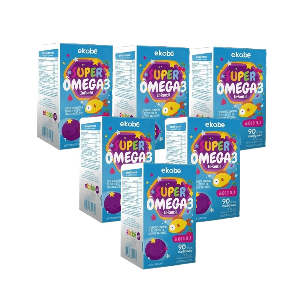 6x Super Ômega 3 Infantil Ekobé Kids 90 Cápsulas Mastigáveis