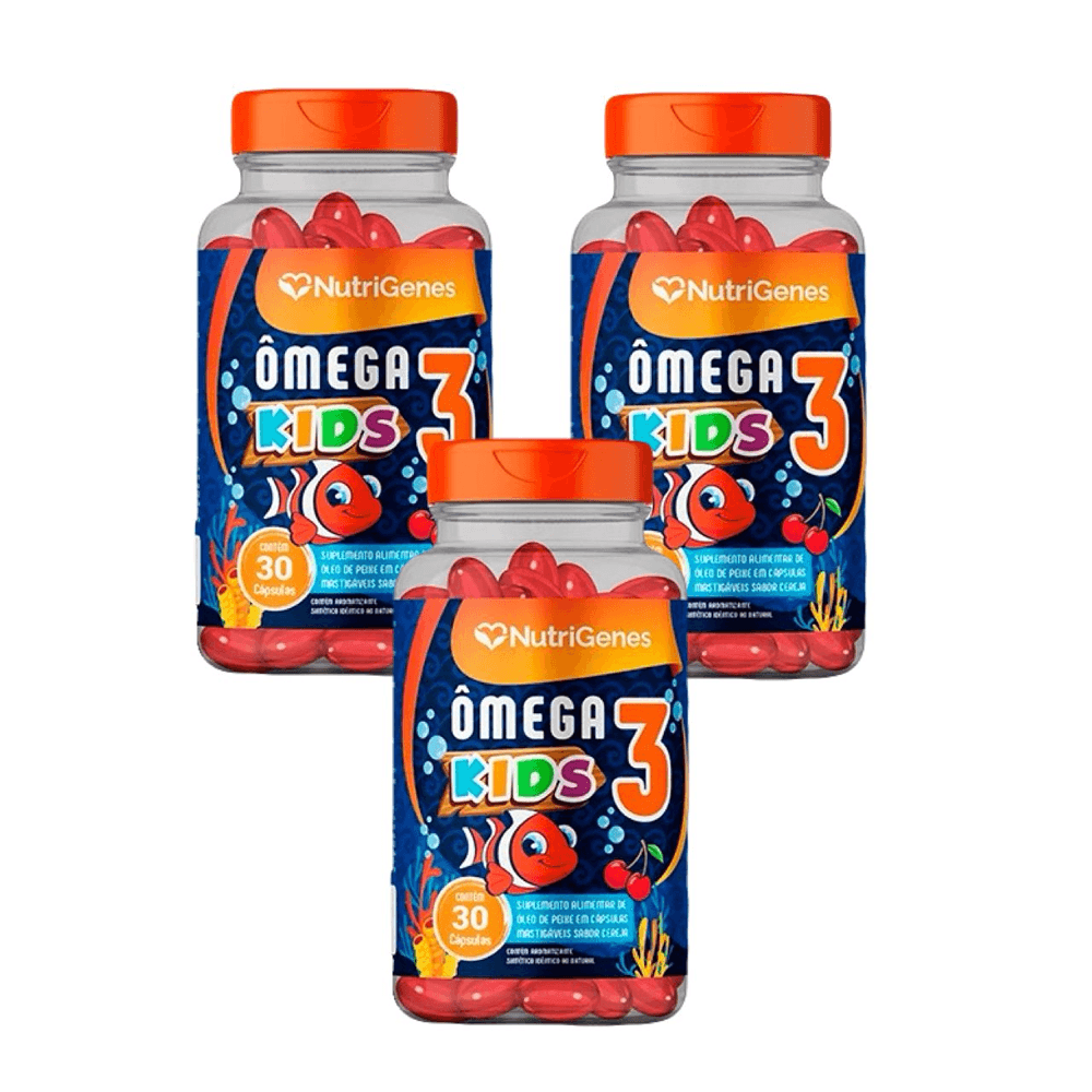 3x Ômega 3 Kids Nutrigenes 30 Cápsulas Mastigáveis