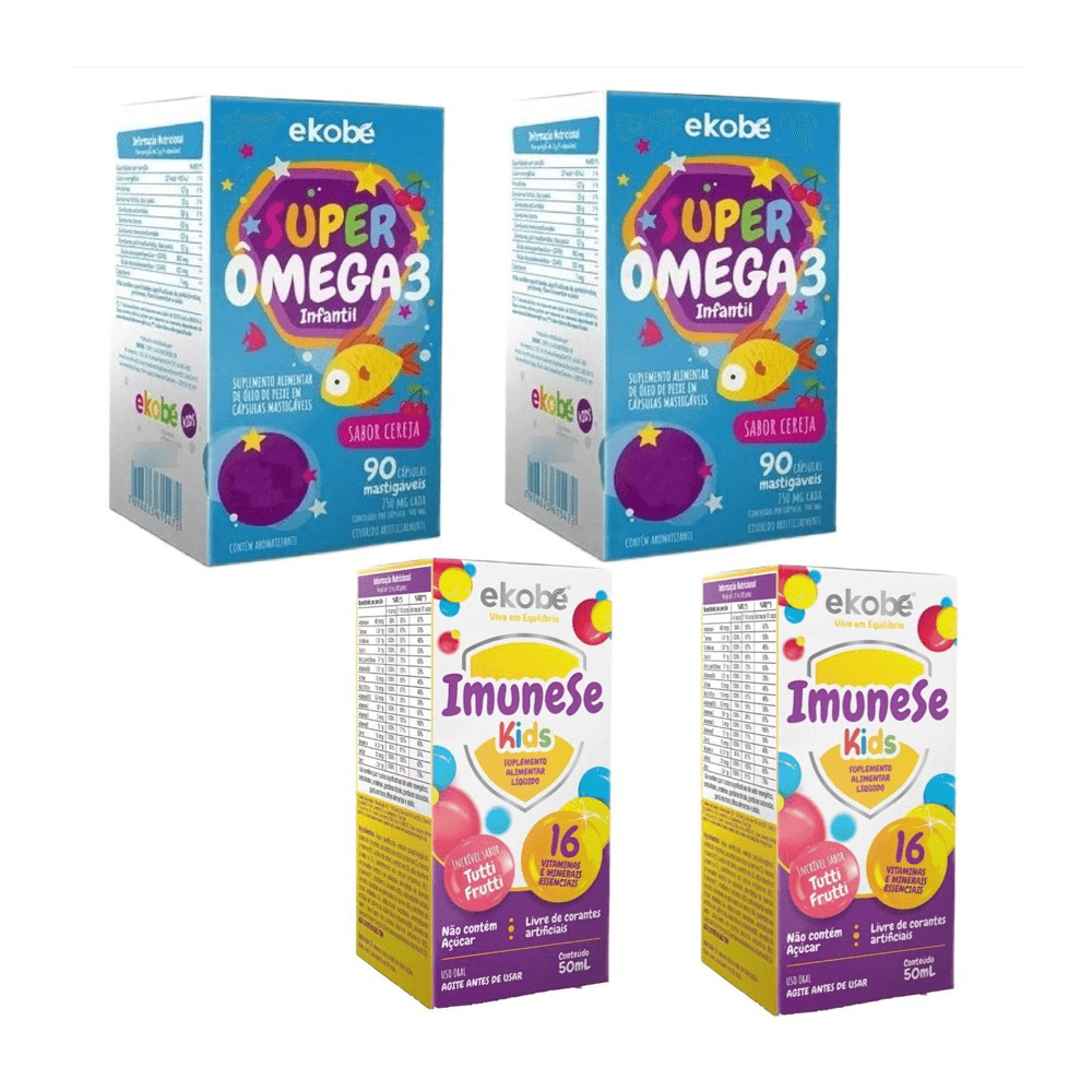 2x Super Ômega 3 + 2x Imunese Kids 16 Vitaminas Ekobé Kids