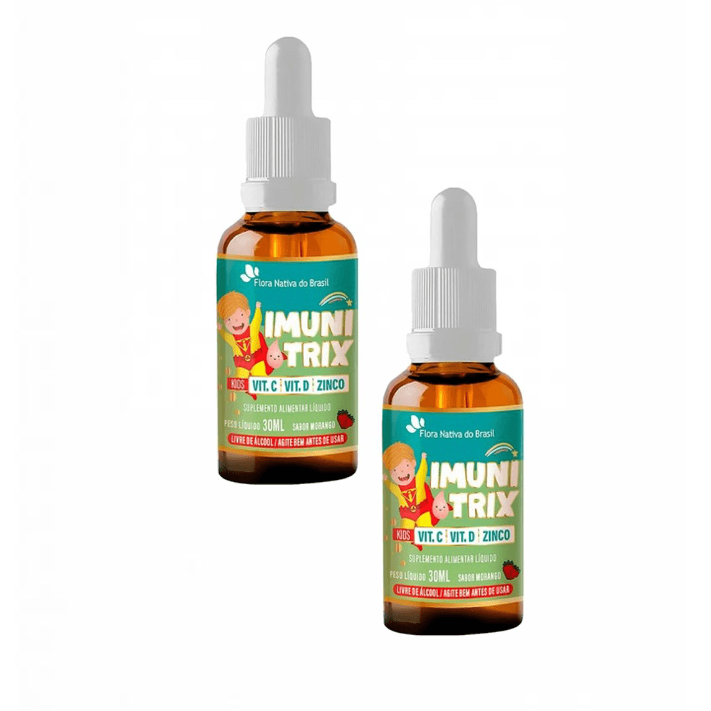 2x Imunitrix Vitamina C + Vitamina D + Zinco Morango 30ml