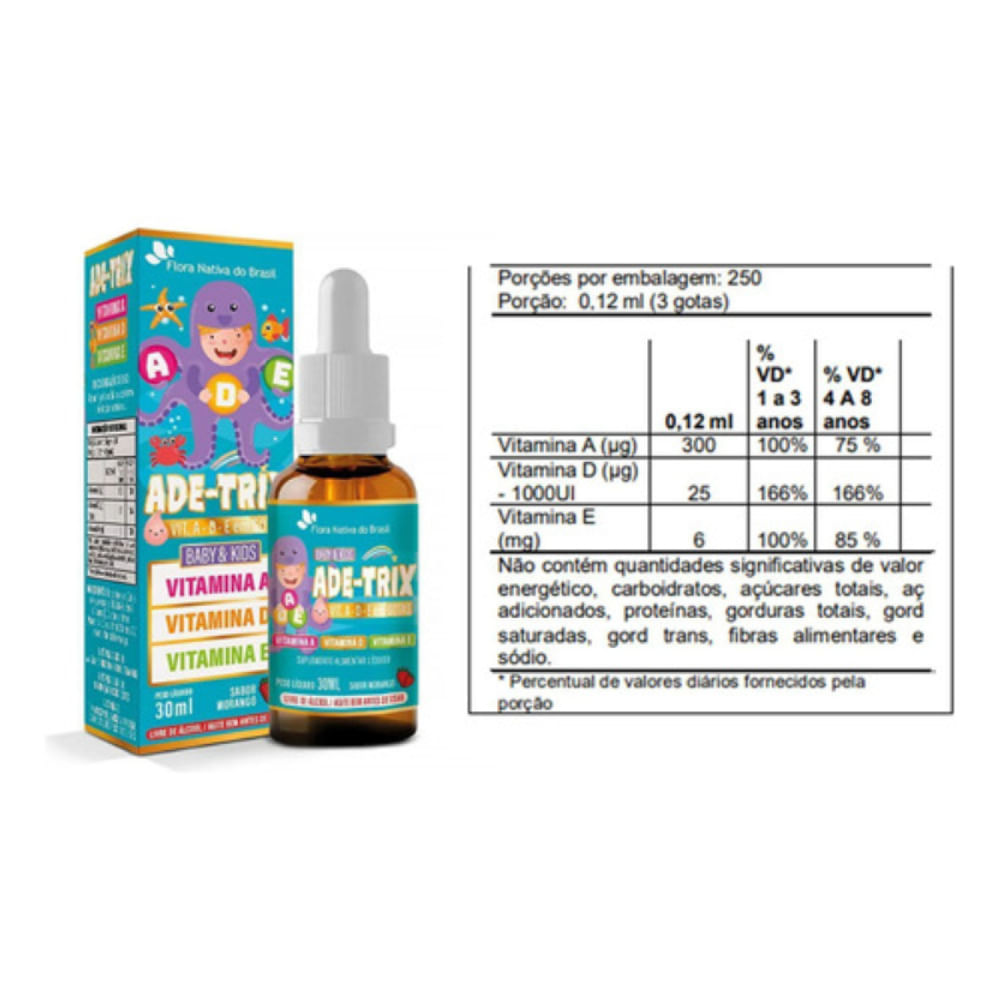 Ade Trix Kids Vitaminas A + D + E Sabor Morango 30ml