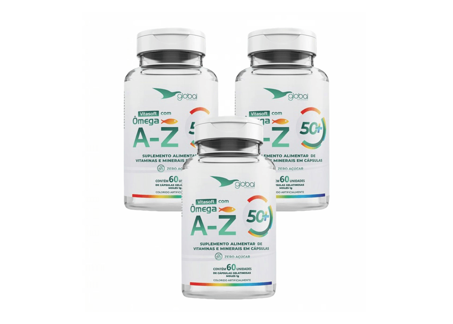 3x Polivitamínico Vitasoft A- Z + Ômega Global Suplementos