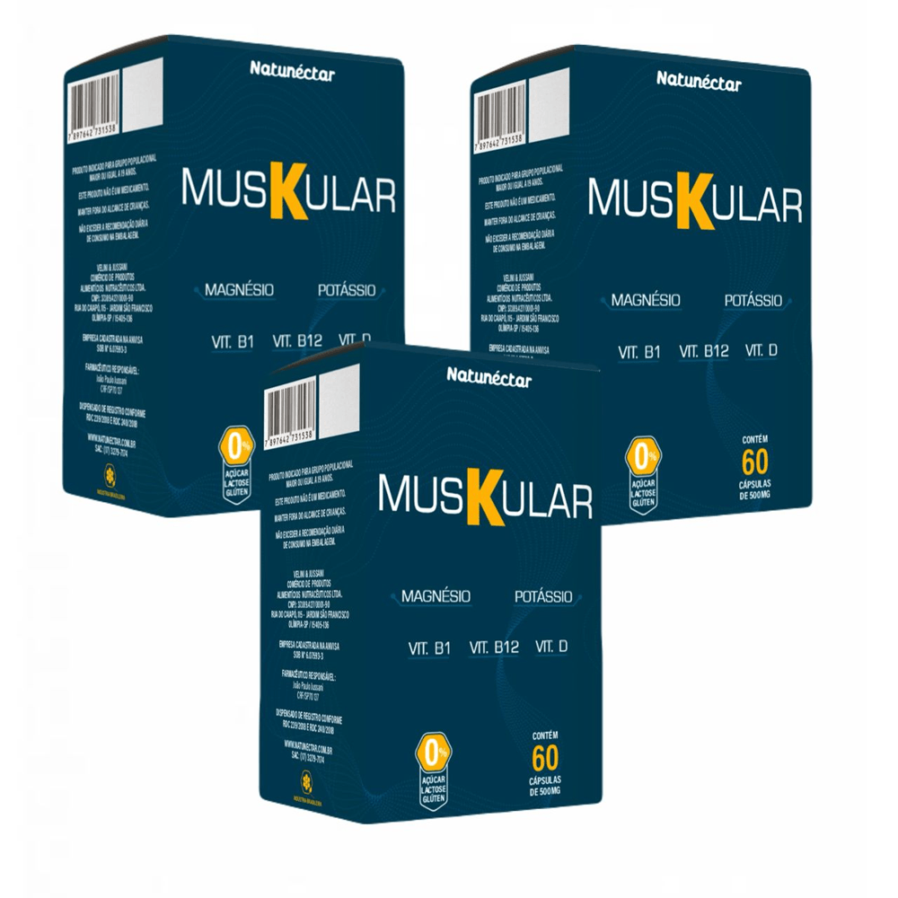 3x Muskular Potássio + Magnésio+ Vit D B1 E B12