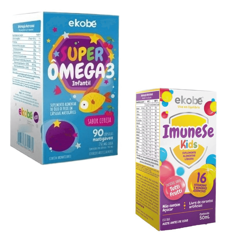 Super Ômega 3 90 Cápsulas + Imunese Kids 16 Vitaminas Ekobé Kids