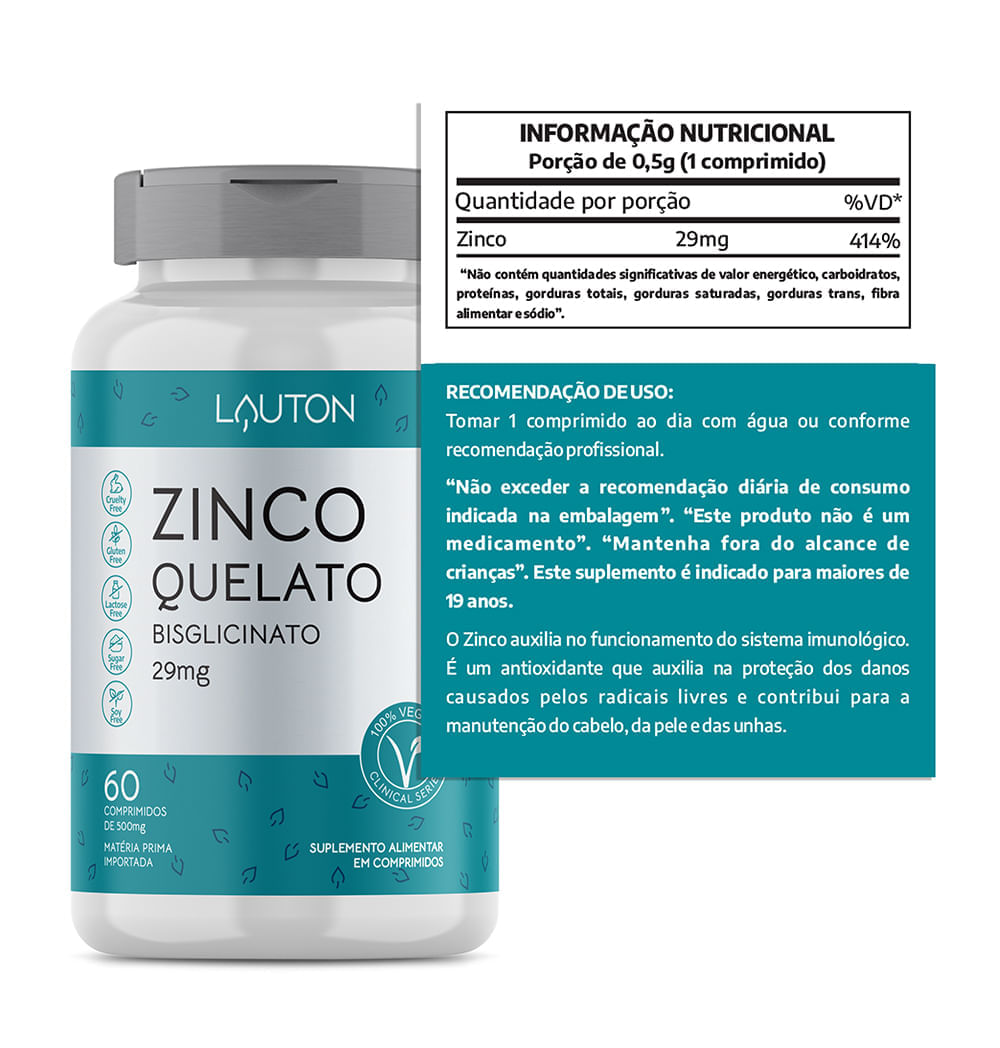 Kit Zinco Quelato + Vitamina C 500mg Lauton Nutrition