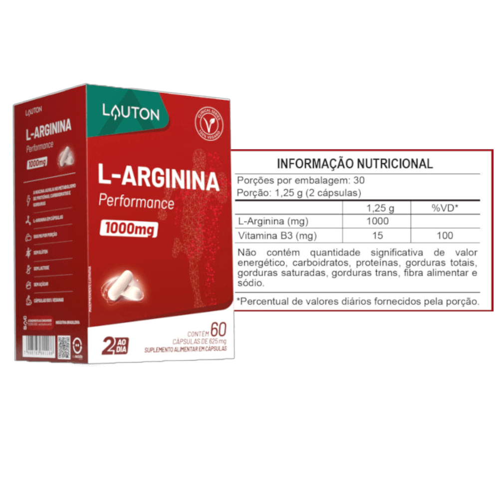 L-Arginina Plus 500mg 60 Cápsulas Lauton Nutrition