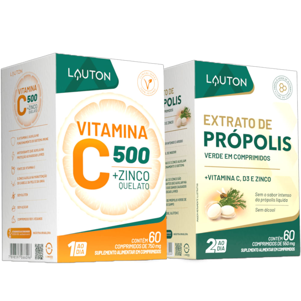 Kit Saúde Max Vitamina C 500mg + Extrato de Própolis Lauton Nutrition
