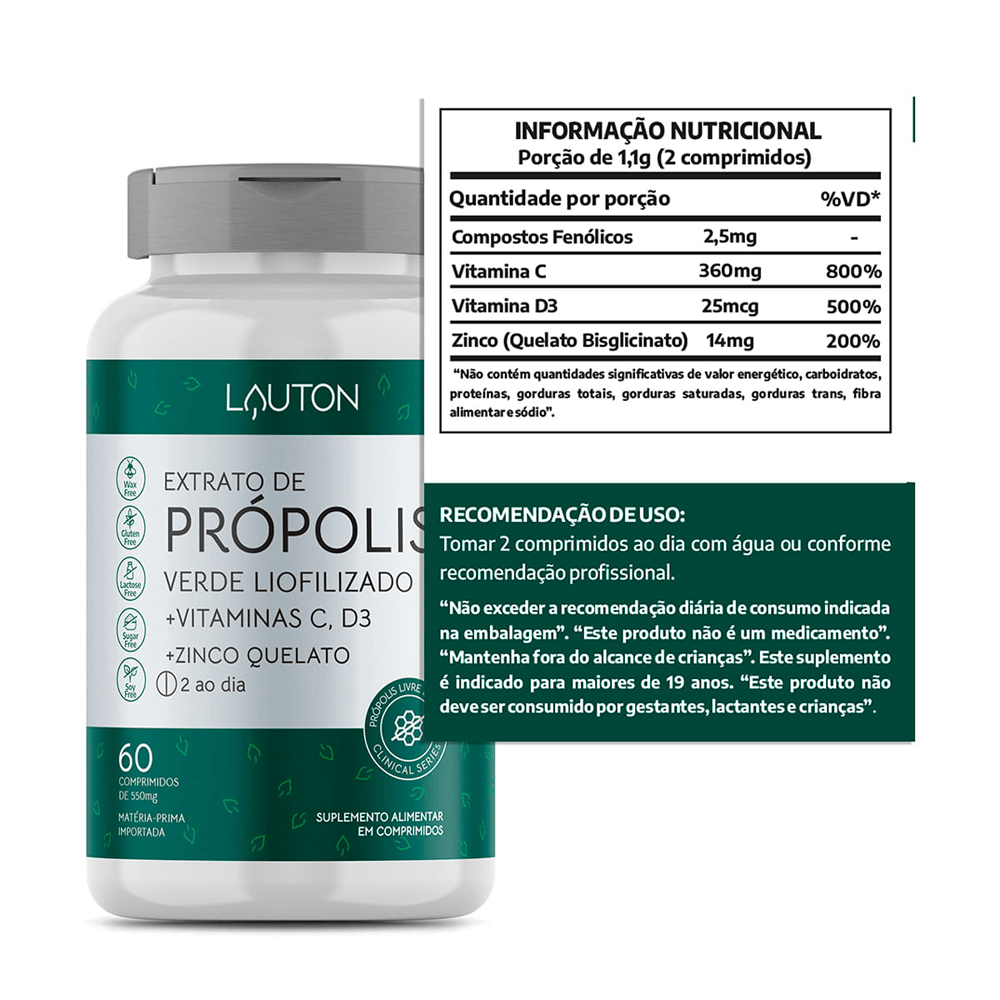Kit Saúde Max Vitamina C 500mg + Extrato de Própolis Lauton Nutrition