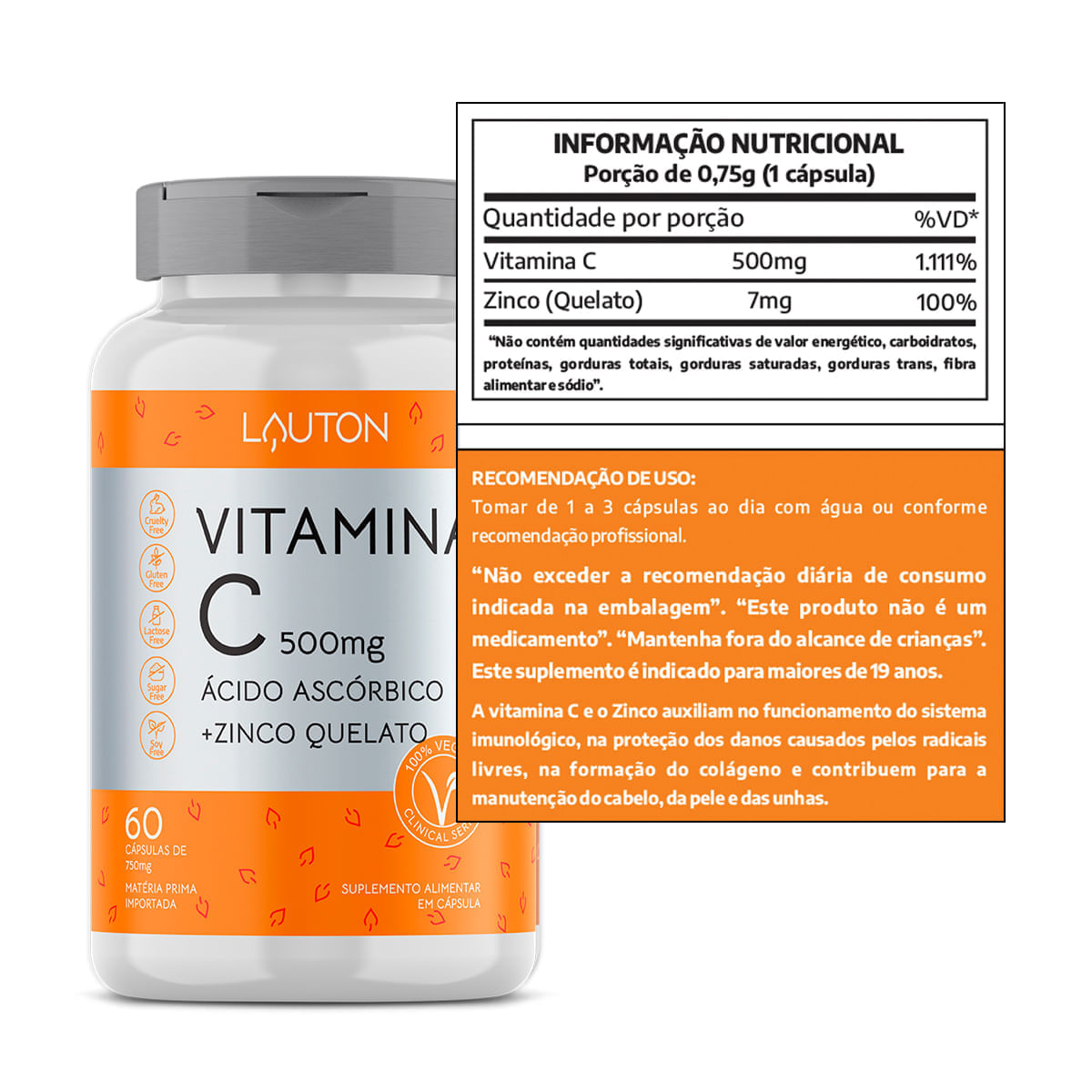 Kit Saúde Max Vitamina C 500mg + Extrato de Própolis Lauton Nutrition