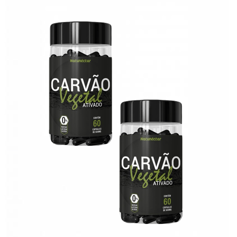 2x Carvão Vegetal Ativado Puro Natunéctar 60 Cápsulas