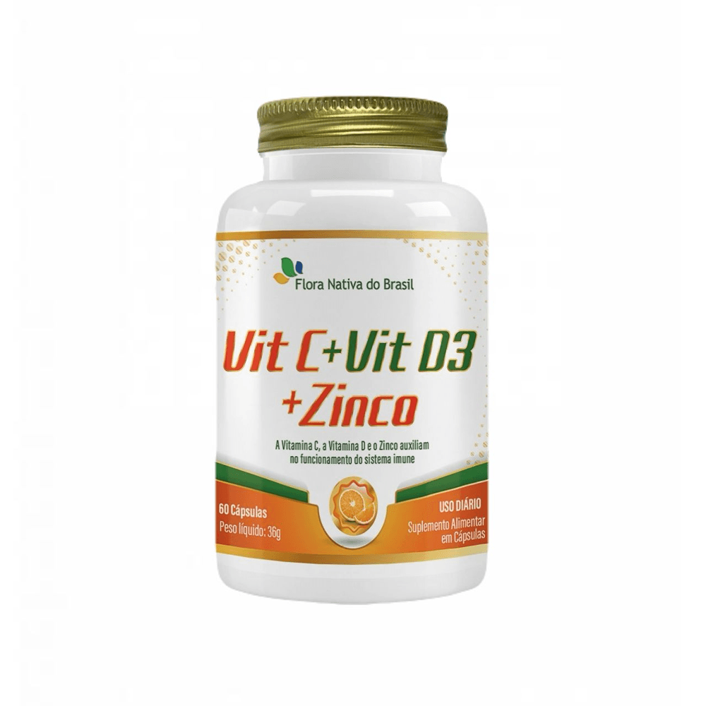 Suplemento Alimentar Vitamina C + Vitamina D3 +  Zinco Flora Nativa 60 Cápsulas