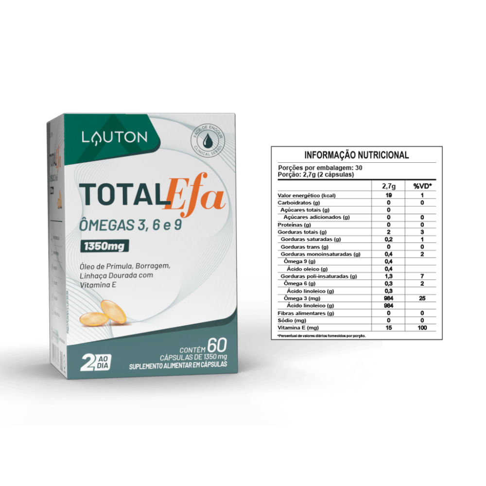 Total Efa, Ômegas 3, 6 e 9 60 Cápsulas Lauton Nutrition