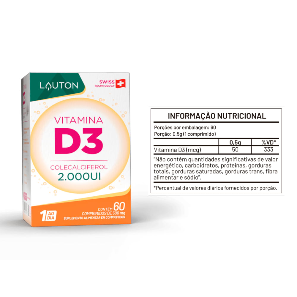 Vitamina D3 2.000UI 60 Comprimidos Lauton Nutrition