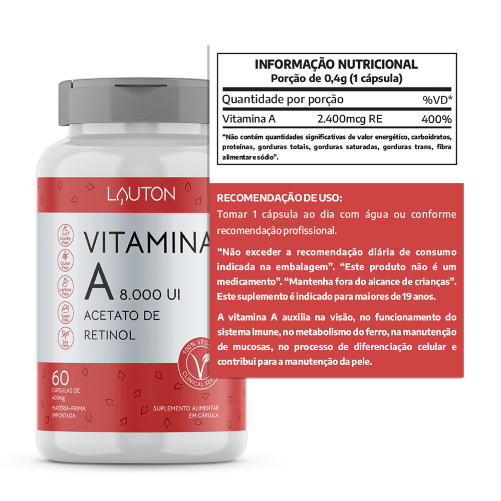 Vitamina A 8.000 UI 60 Comprimidos Lauton Nutrition